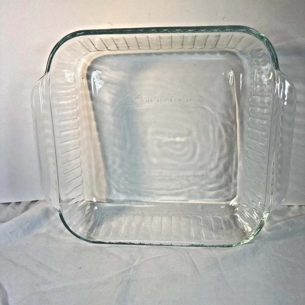 Vintage Clear Ribbed PYREX #222 Glass Baking Dish Cake Pan 2 qt EVC